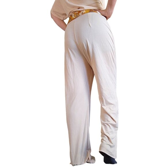 70s Inspired Womens Jumpsuit Sz 10 12 Cream Wide Leg Belted Keyhole Back Stretch - Picture 6 of 11